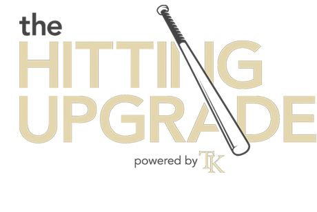 The hitting Upgrade Logo with gold and black letters. A baseball bat cuts through the type, as part of the logo design.